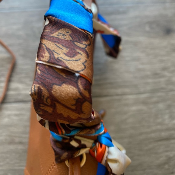 Mini Quilted Embossed Scarf Decor Satchel Bag Brown - Picture 9 of 10